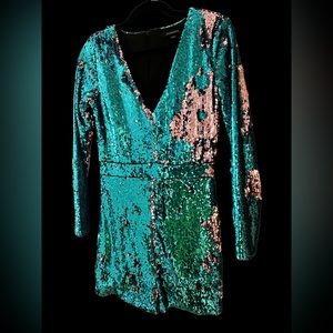 Mermaid Blue & Light Pink Sequin Romper